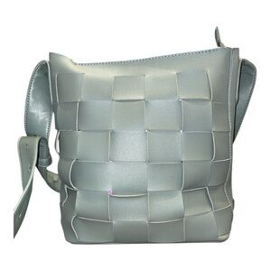 David Jones Paris Across the Body bag dusty blue leather basket weave BP 3